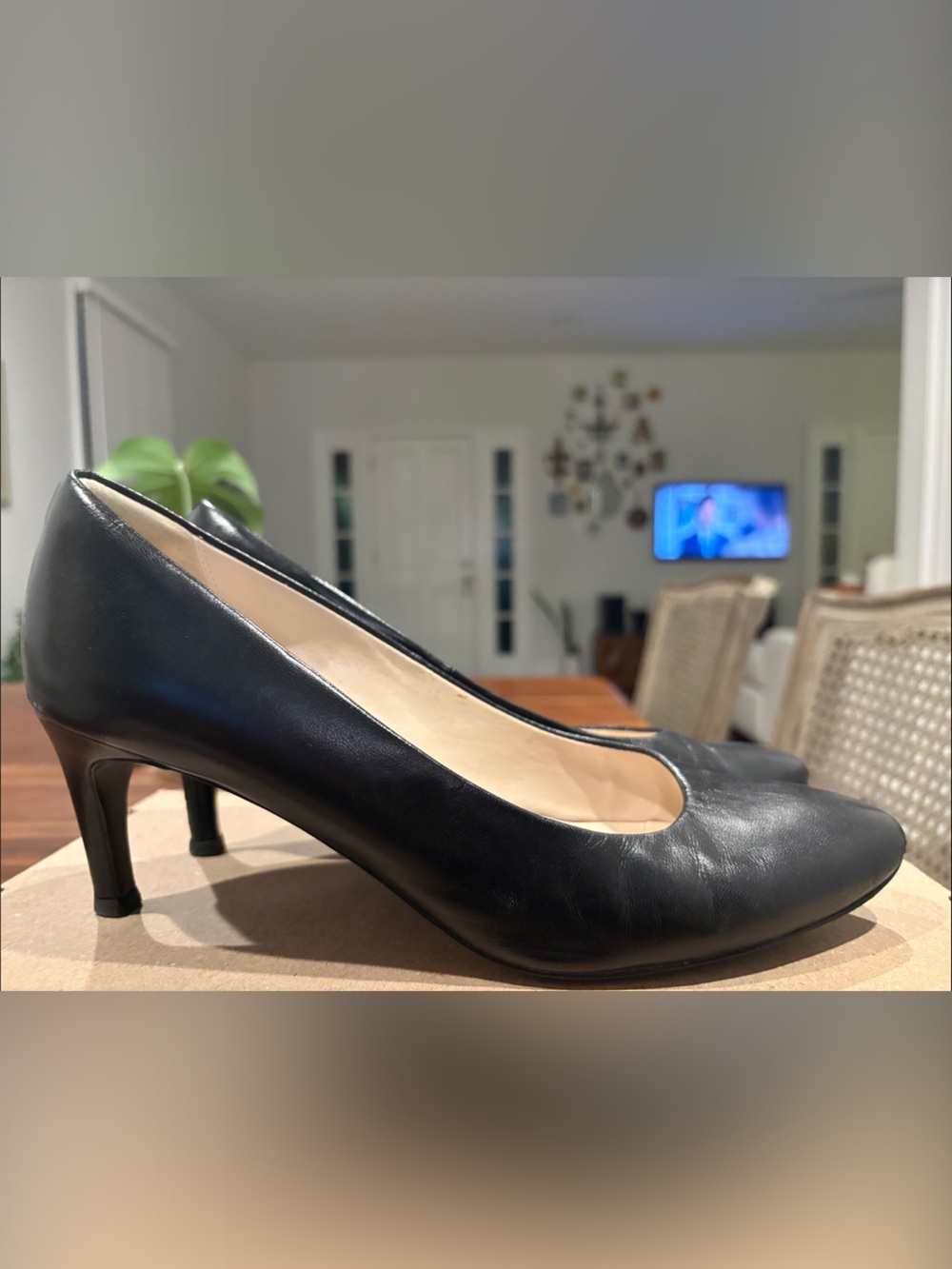 Cole Haan Black Leather Mid-Heel Pump